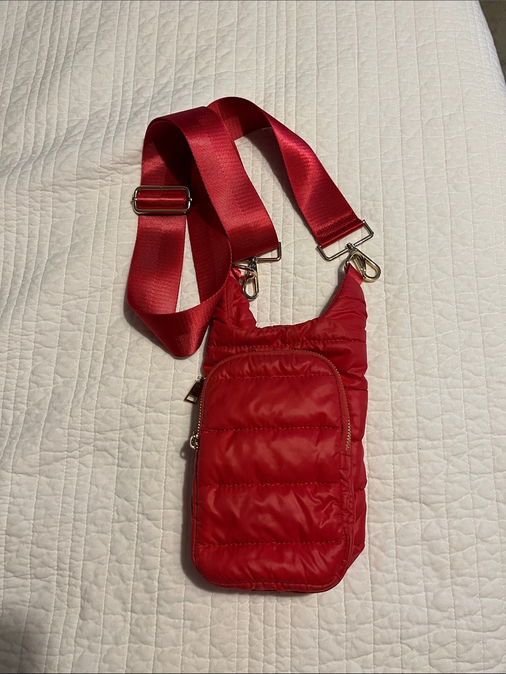 Red Quilted Crossbody Phone Bag with Adjustable Strap